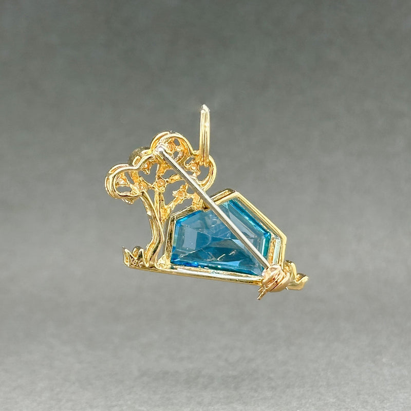 Estate 18K Y Gold 3.35ct Blue Topaz & 0.10ctw G-H/SI1-2 Diamond Pin/Pendant - Walter Bauman Jewelers