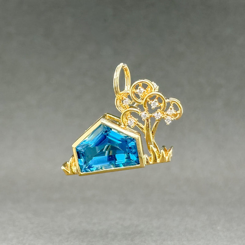 Estate 18K Y Gold 3.35ct Blue Topaz & 0.10ctw G-H/SI1-2 Diamond Pin/Pendant - Walter Bauman Jewelers