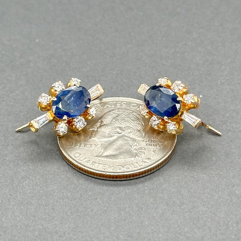 Estate 18K Y Gold 3.60ctw Sapphire & 0.78ctw G - H/I1 Diamond Earrings - Walter Bauman Jewelers