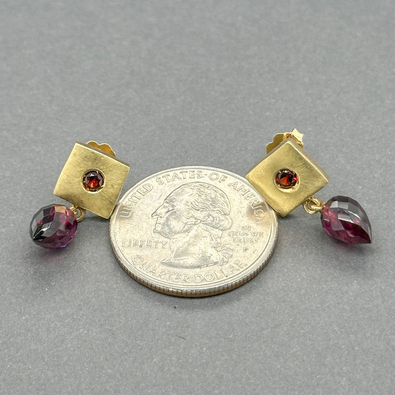 Estate 18K Y Gold 3.70ctw Garnet Drop Earrings - Walter Bauman Jewelers