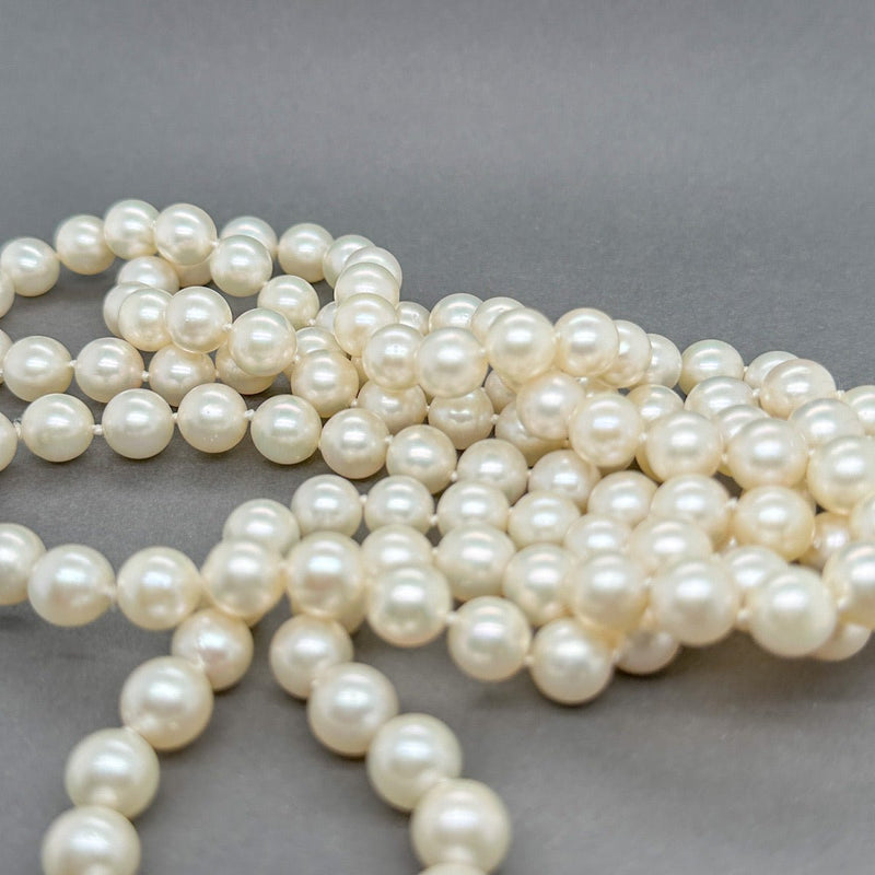 Estate 18K Y Gold 8 - 8.5mm Akoya Pearl & 0.10ctw H - I/SI1 Diamond 44” Necklace - Walter Bauman Jewelers