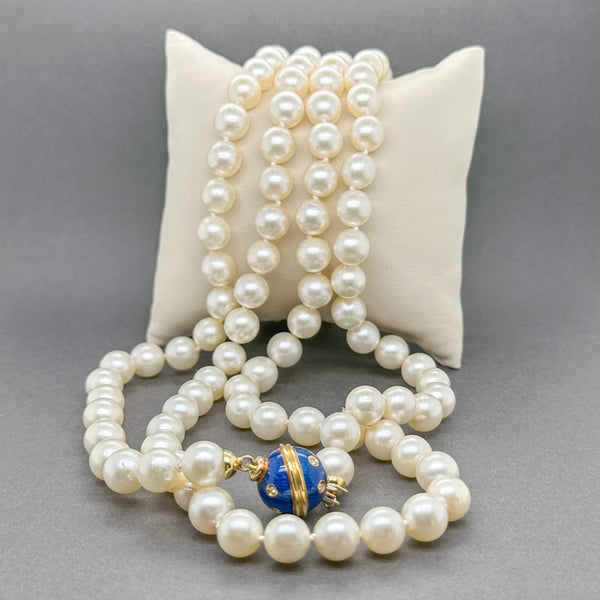 Estate 18K Y Gold 8 - 8.5mm Akoya Pearl & 0.10ctw H - I/SI1 Diamond 44” Necklace - Walter Bauman Jewelers