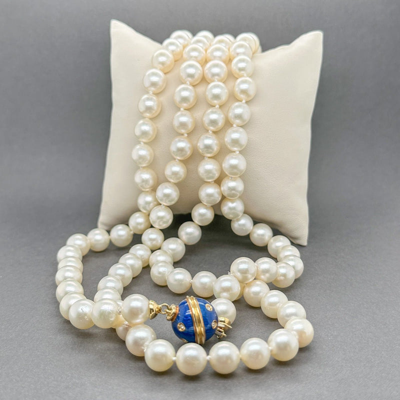 Estate 18K Y Gold 8 - 8.5mm Akoya Pearl & 0.10ctw H - I/SI1 Diamond 44” Necklace - Walter Bauman Jewelers