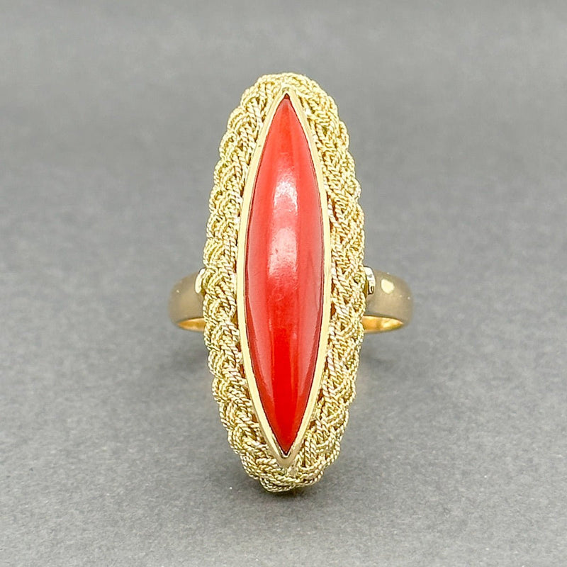 Estate 18K Y Gold 9.81ct Red Coral Navette Ring - Walter Bauman Jewelers