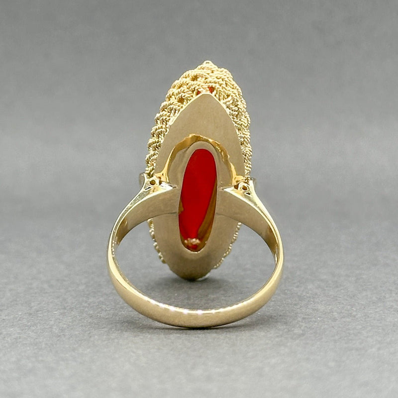 Estate 18K Y Gold 9.81ct Red Coral Navette Ring - Walter Bauman Jewelers