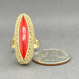 Estate 18K Y Gold 9.81ct Red Coral Navette Ring - Walter Bauman Jewelers