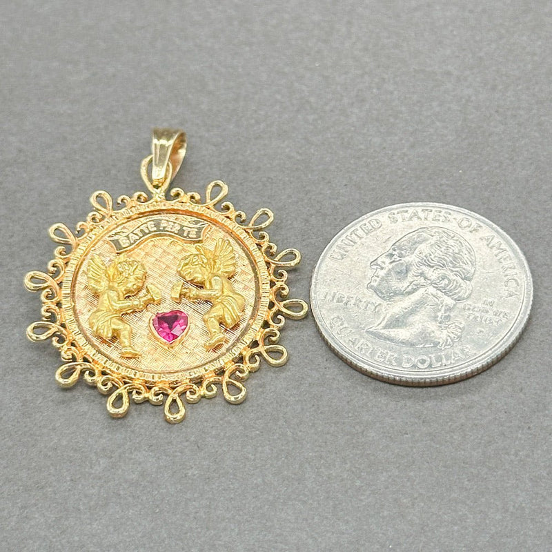 Estate 18K Y Gold French 0.28ct Ruby Cherub Pendant - Walter Bauman Jewelers