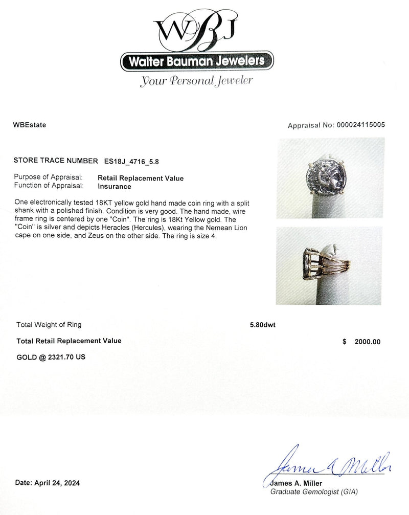 Estate 18K Y Gold Silver Heracles Coin Ring - Walter Bauman Jewelers