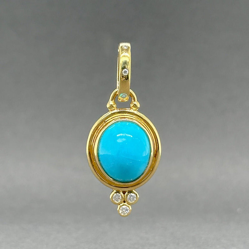 Estate 18K Y Gold Temple St. Clair Turquoise & Diamond Pendant - Walter Bauman Jewelers