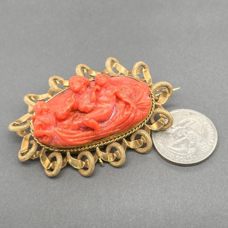 Estate 18K Y Gold Victorian 69.02ct Coral Adoration of Mary Brooch - Walter Bauman Jewelers