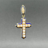 Estate 18K Y Gold Victorian Freshwater Pearl Cross Pendant - Walter Bauman Jewelers