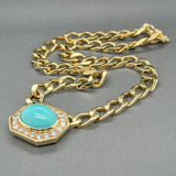 Estate 18K Yellow Gold 20.28ct Turquoise & 2.40ctw G - H/VS1 - 2 Diamond Necklace - Walter Bauman Jewelers