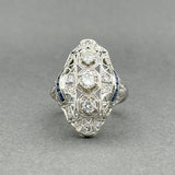 Estate Art Deco Platinum 0.89ctw H - J/VS2 - SI2 & 0.12ctw Lab Sapphire Ring - Walter Bauman Jewelers