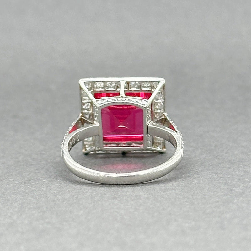 Estate Art Deco Platinum 3.48ct Lab Ruby & 0.29ctw H - I/SI1 - 2 Diamond Ring - Walter Bauman Jewelers