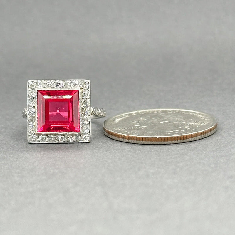 Estate Art Deco Platinum 3.48ct Lab Ruby & 0.29ctw H - I/SI1 - 2 Diamond Ring - Walter Bauman Jewelers