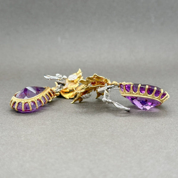 Estate Buccellati 18K TT 57.26ctw Amethyst Leaf Drop Earrings - Walter Bauman Jewelers