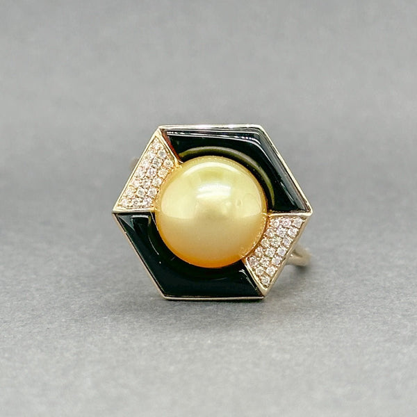 Estate Cirari 14K Y Gold 2.55ctw Onyx, 0.09ctw H - I/SI1 - 2 Diamond & South Sea Pearl Ring - Walter Bauman Jewelers