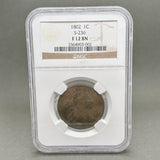 Estate Copper 1802 Draped Bust Cents 1c NGC F 12 BN - Walter Bauman Jewelers