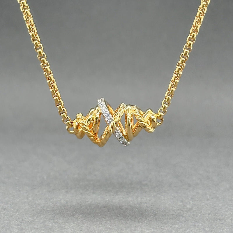 Estate David Yurman 18K Y Gold 0.11ctw H/VS2 Diamond Crossover Station Necklace - Walter Bauman Jewelers