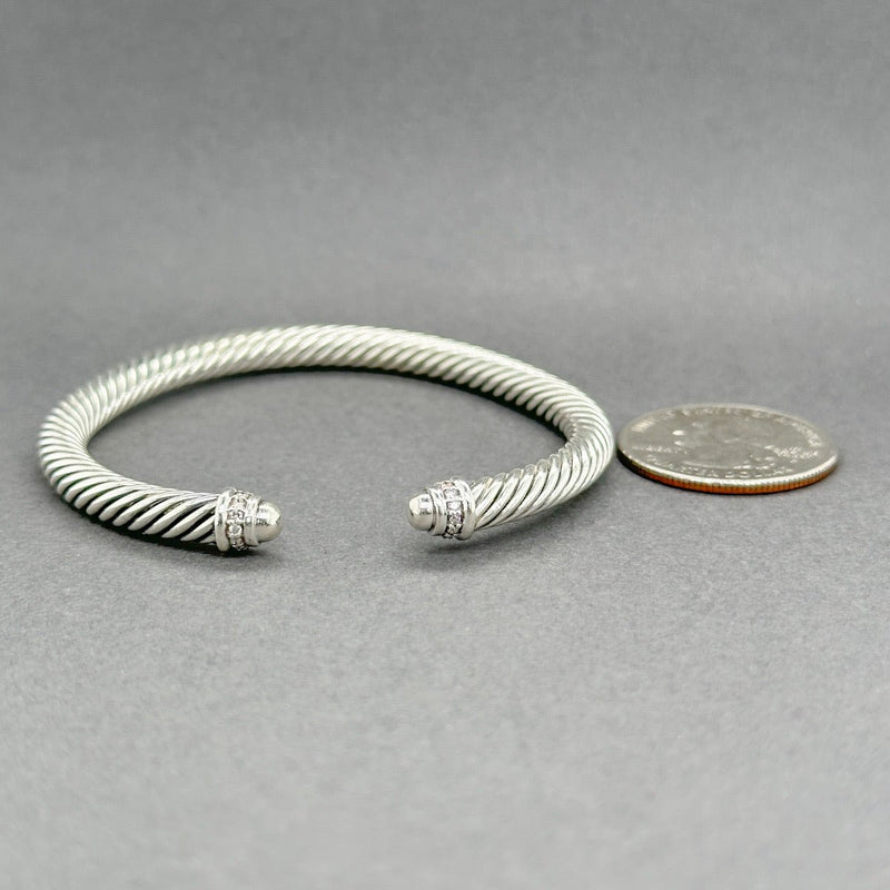 Estate David Yurman SS 0.07ctw G - H/SI1 Diamond Classic Cable Cuff Bracelet - Walter Bauman Jewelers