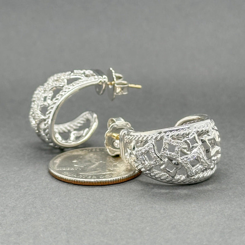 Estate David Yurman SS 0.32ctw G/VS2 - SI1 Diamond Quatrefoil Tapestry Hoop Earrings - Walter Bauman Jewelers