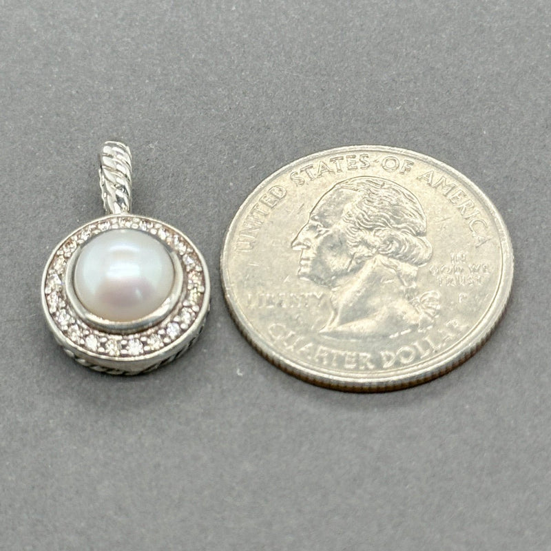 Estate David Yurman SS Petite Cerise Pearl & 0.16ctw G - H/SI1 - 2 Diamond Pendant - Walter Bauman Jewelers