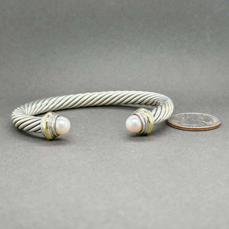 Estate David Yurman SS Two Tone Classic Cable Pearl Bracelet - Walter Bauman Jewelers