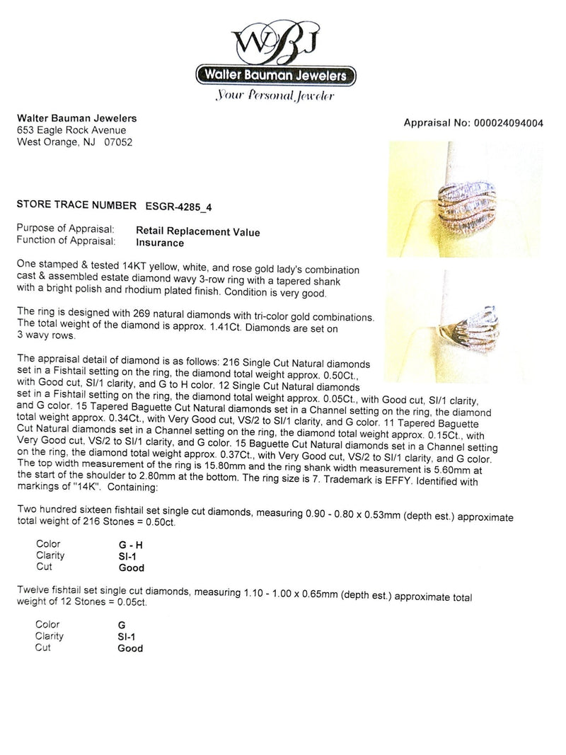 Estate Effy 14K Tricolor Gold 1.41ctw G-H/VS2-SI1 Diamond Ring - Walter Bauman Jewelers