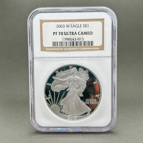 Estate Fine Silver 2003 W Eagle $1 One oz Silver NGC PF 70 - Walter Bauman Jewelers