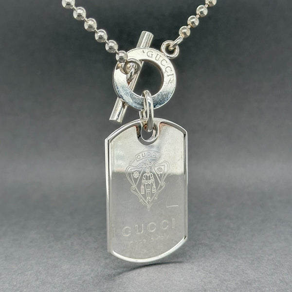 Estate Gucci SS Logo Dog Tag Necklace - Walter Bauman Jewelers