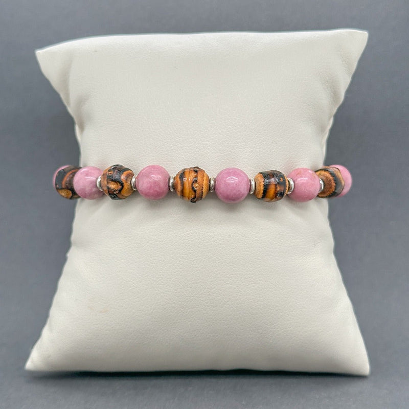 Estate Gucci SS Wood & 55.20ctw Rhodonite Bead Bolo Bracelet - Walter Bauman Jewelers