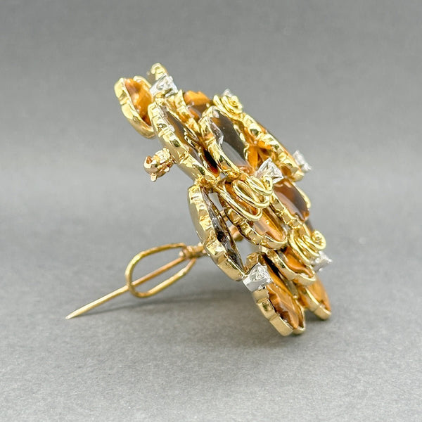 Estate Henry Dunay 18K Y Gold Tigers Eye & 0.42ctw H/VS2 Diamond Flower Brooch - Walter Bauman Jewelers