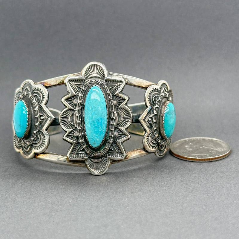 Estate James Rogers SS Turquoise Cuff Bracelet - Walter Bauman Jewelers