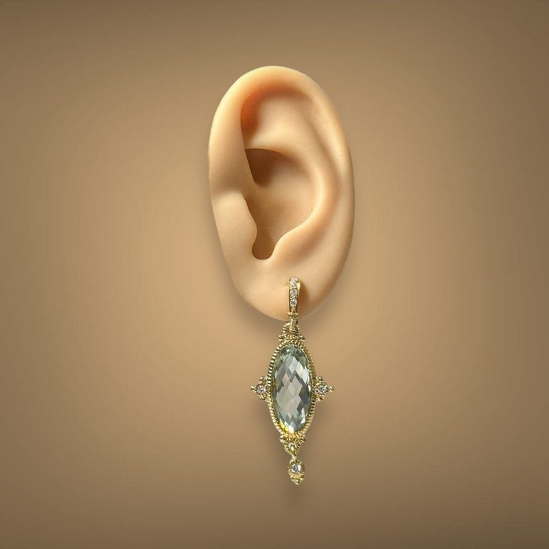 Estate Judith Ripka 18K Y Gold 18.12ctw Prasiolite & 0.26ctw G/SI1 Diamond Earrings - Walter Bauman Jewelers