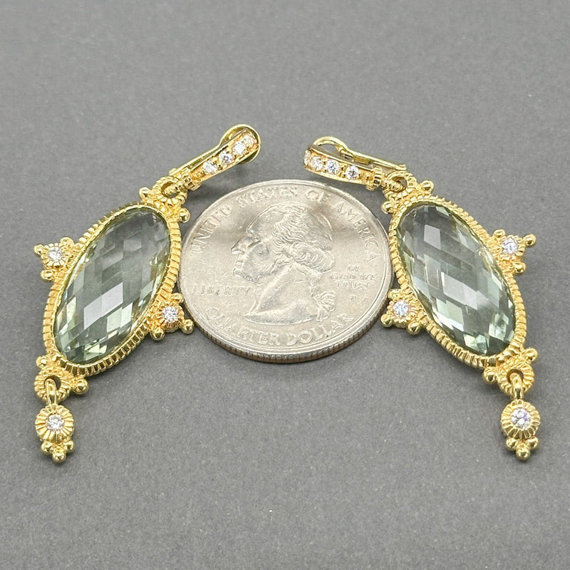 Estate Judith Ripka 18K Y Gold 18.12ctw Prasiolite & 0.26ctw G/SI1 Diamond Earrings - Walter Bauman Jewelers