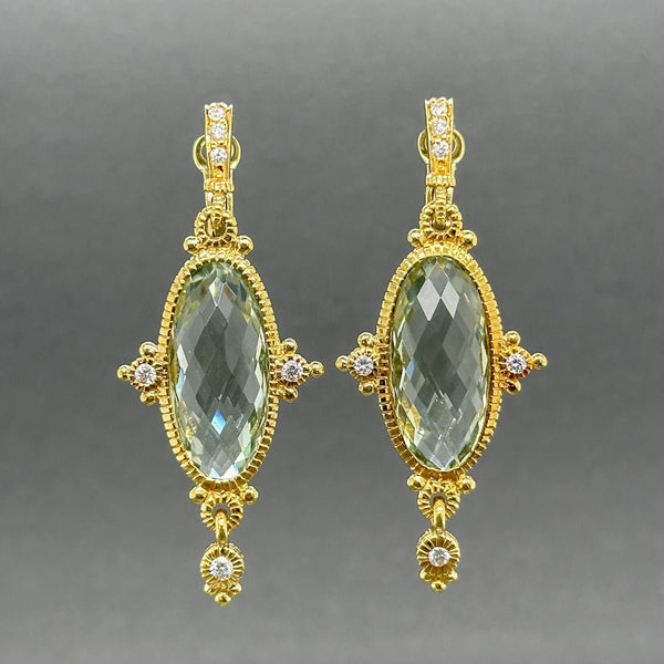 Estate Judith Ripka 18K Y Gold 18.12ctw Prasiolite & 0.26ctw G/SI1 Diamond Earrings - Walter Bauman Jewelers