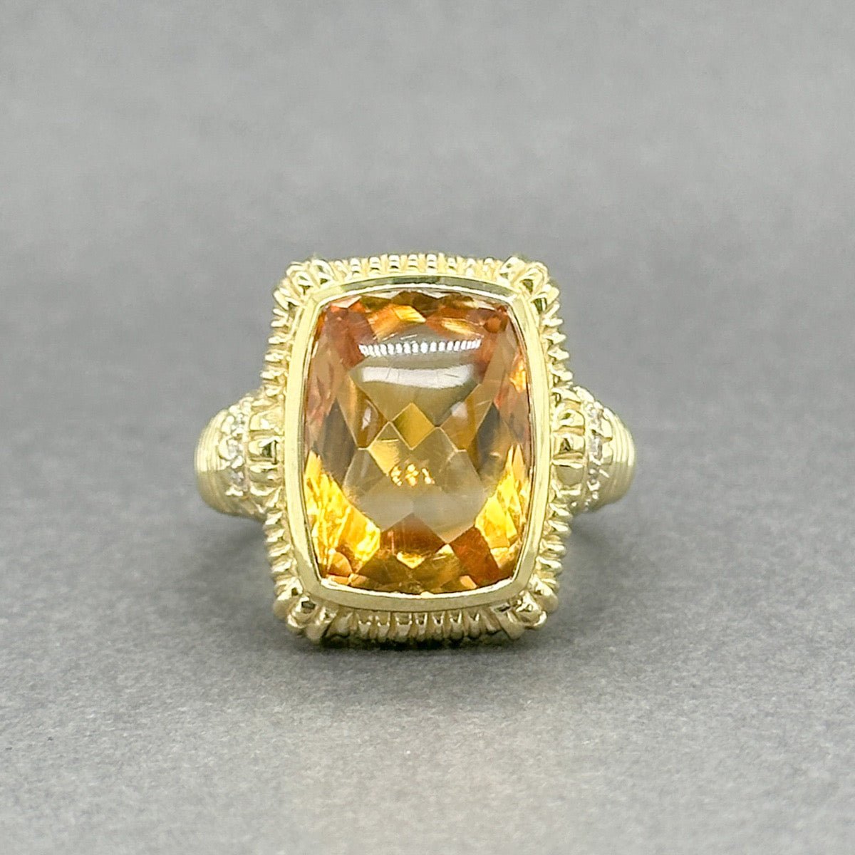 Estate Judith Ripka 18K Y Gold Citrine Diamond Ring