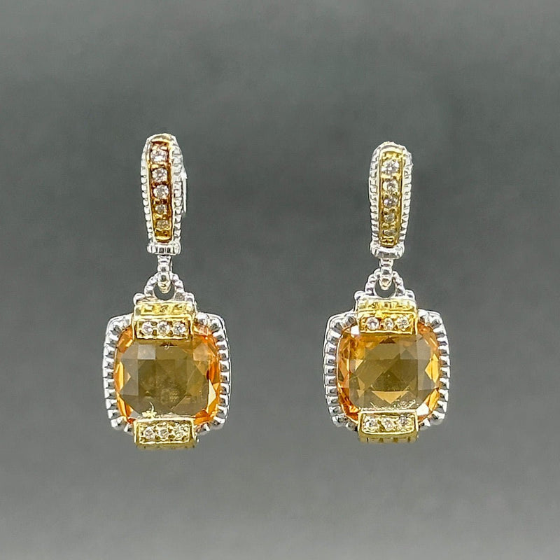 Estate Judith Ripka SS 4.30ctw Citrine & 0.09ctw G/SI1 - 2 Diamond Earrings - Walter Bauman Jewelers