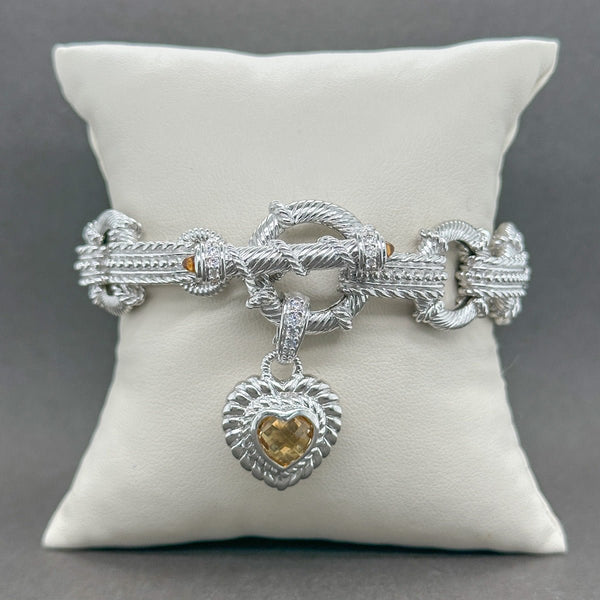 Estate Judith Ripka SS Citrine Heart Toggle Bracelet - Walter Bauman Jewelers