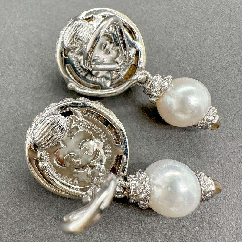 Estate Judith Ripka SS Faux Pearl & Crystal Drop Earrings - Walter Bauman Jewelers