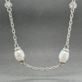 Estate Judith Ripka SS Faux Pearl & CZ Station Necklace - Walter Bauman Jewelers