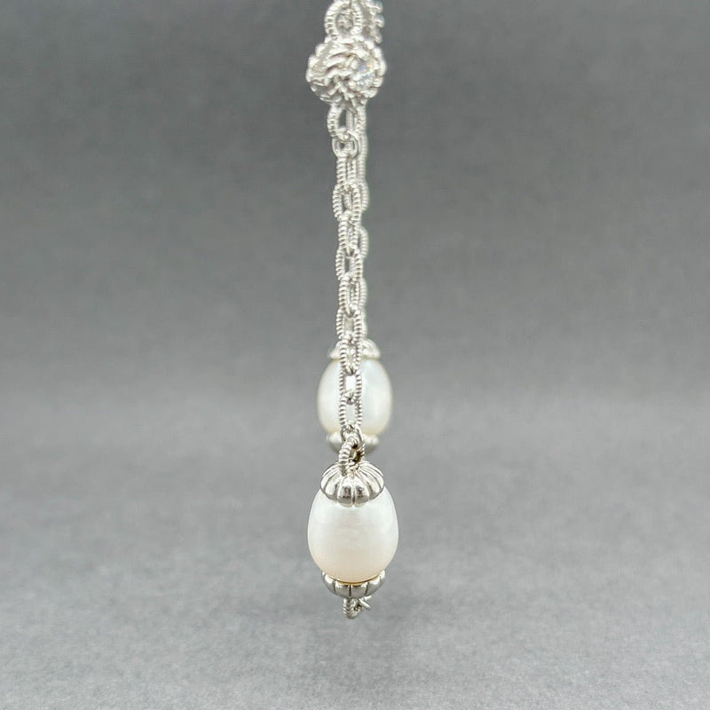 Estate Judith Ripka SS Faux Pearl & CZ Station Necklace - Walter Bauman Jewelers