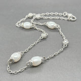 Estate Judith Ripka SS Faux Pearl & CZ Station Necklace - Walter Bauman Jewelers