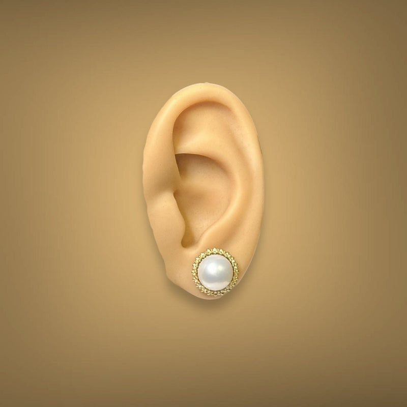 Estate Lagos 18K Y Gold Luna Caviar Pearl Stud Earrings - Walter Bauman Jewelers