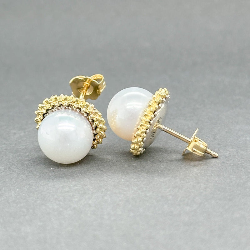 Estate Lagos 18K Y Gold Luna Caviar Pearl Stud Earrings - Walter Bauman Jewelers