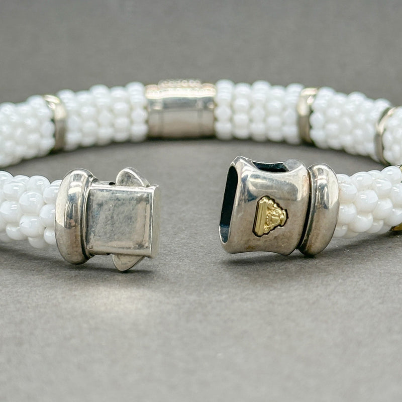 Estate Lagos SS 18 0.40ctw H-I/SI1 Diamond White Ceramic Caviar Bracelet - Walter Bauman Jewelers