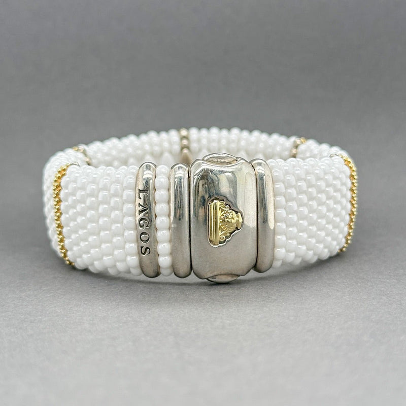 Estate Lagos SS 18 White Ceramic Caviar 23mm Bracelet - Walter Bauman Jewelers