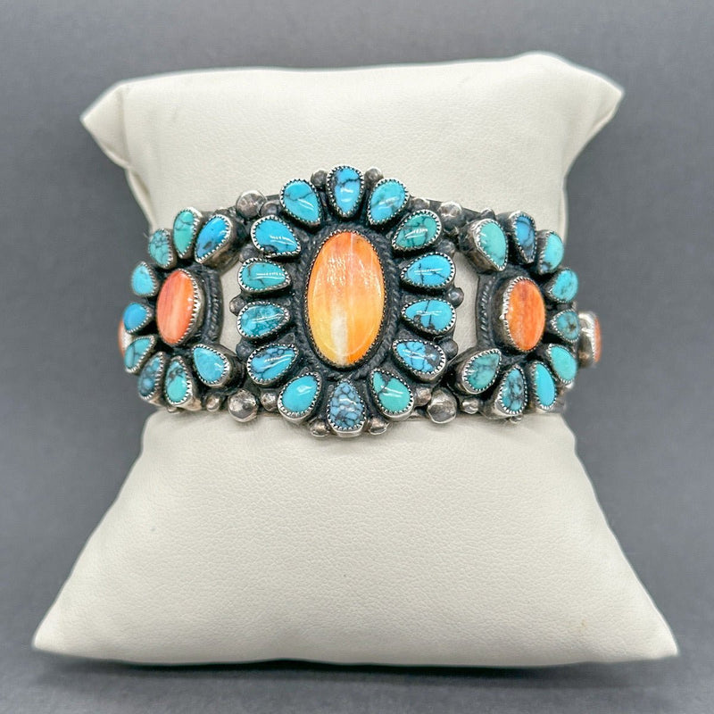 Estate Leo Feeney SS Turquoise & Spiny Oyster Cuff Bracelet - Walter Bauman Jewelers