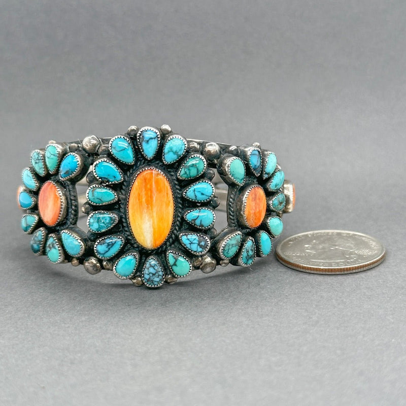 Estate Leo Feeney SS Turquoise & Spiny Oyster Cuff Bracelet - Walter Bauman Jewelers