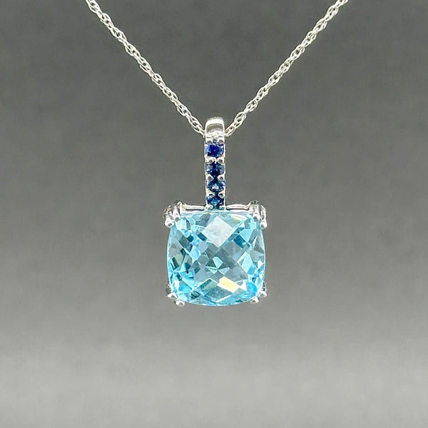 Estate Levian 14K W Gold 4.56ct Blue Topaz & 0.08ctw Sapphire Pendant - Walter Bauman Jewelers